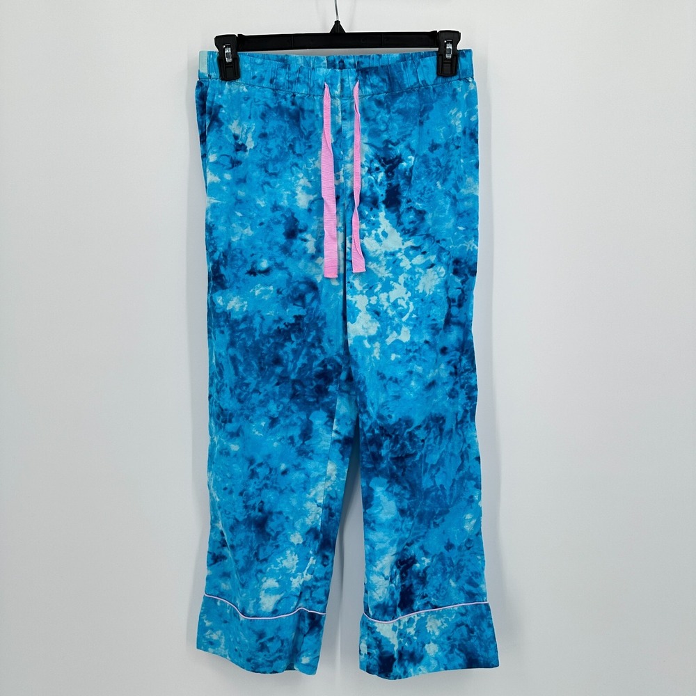 Land's End Tie Dye Pajama Pants Womens S Blue White Casual Lounge Bright Summer